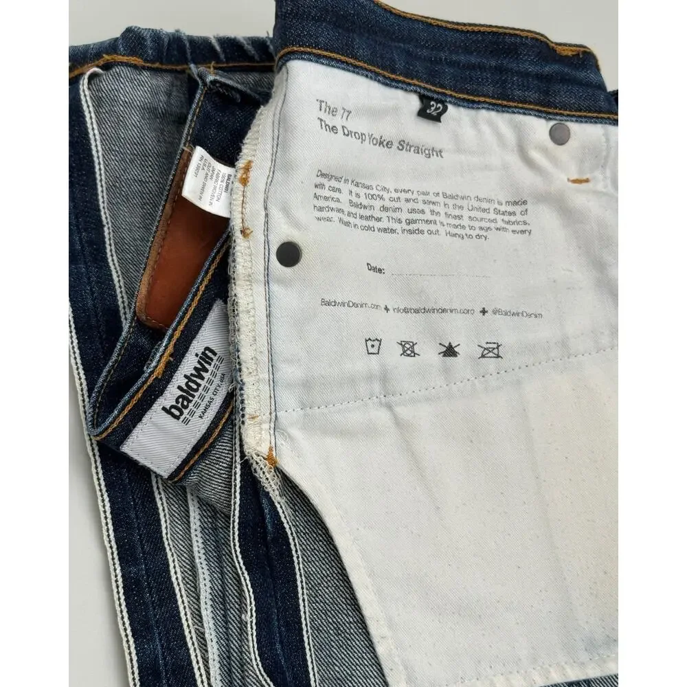 Baldwin The 77 Drop Yoke Straight Selvedge Jeans 32x30 USA Japanese Denim
